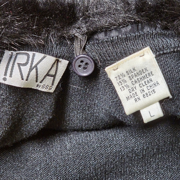 IRKA BY SSG Black LowBack Cashmere Blend Sweater Faux Fur Sz L - Picture 3 of 6